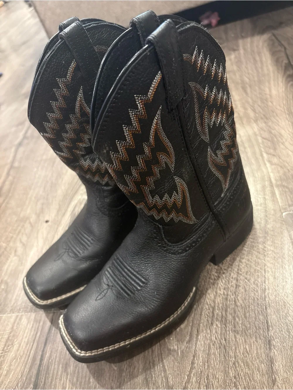 Ariat Black Kids Western Boots with Brown & Cream Stitching
